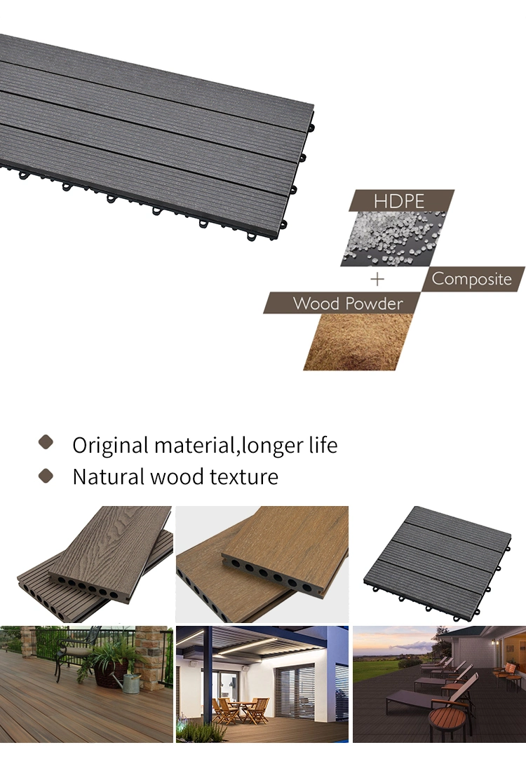 Deck Wood Plastic WPC DIY Floor Boards Interlock Waterproof Outdoor Decking Tile 300*300mm DIY Wood Plastic Composite Hollow Tiles