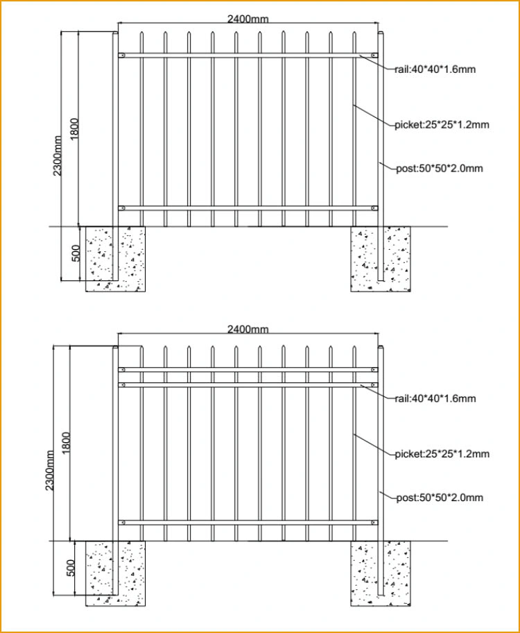 Customized Qingdao Factory Powder Coated Metal Wrought Iron Rail Fence