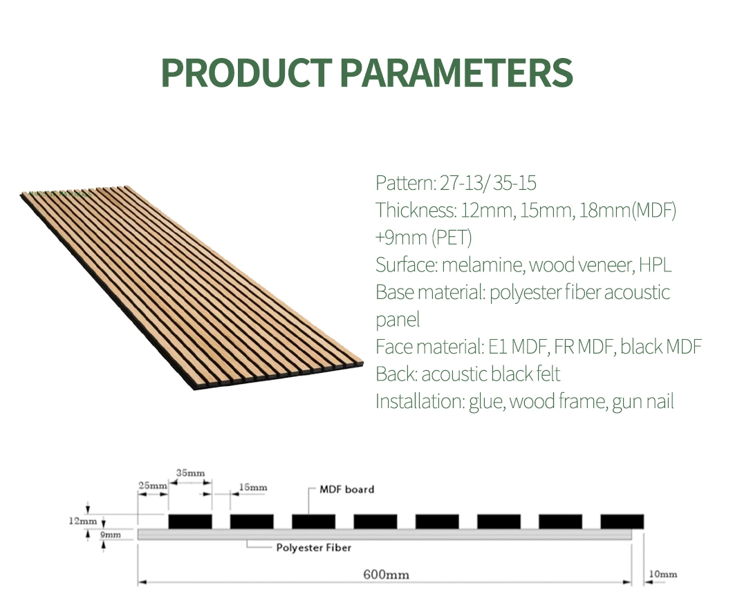 Wall Sound Absorption Polyester Fiber Vertical Timber Slats Acoustic Wall Panel