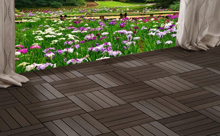 Wl-Dt002 DIY 300*300mm Hollow WPC Wood Composite Decking Tile for Terrance Balcony Customized